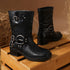 MITTELHOHE DAMEN-MOTORRADSTIEFEL MIT QUADRATISCHER ZEHENFORM UND SCHNALLEN, BIKERSTIEFEL MIT NIEDRIGEM BLOCKABSATZ